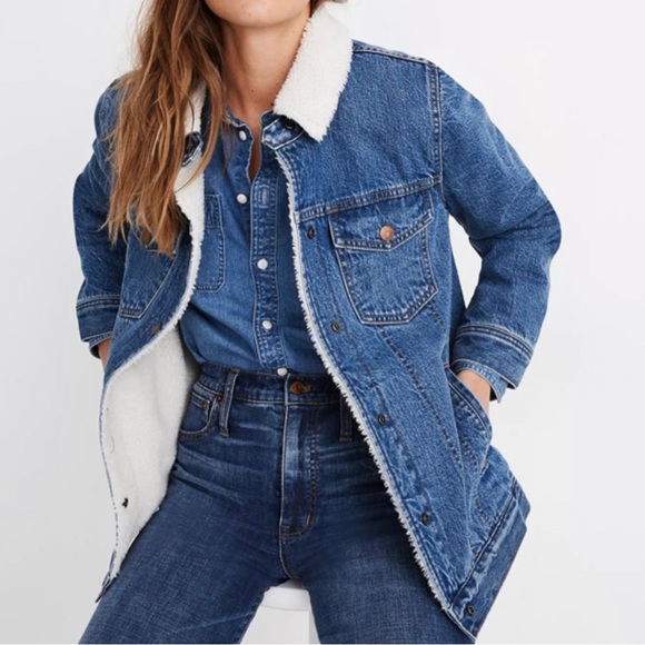 Madewell Oversized Sherpa Lined Blue Jean Denim Jacket Size XL Extra Large - Picture 1 of 6
